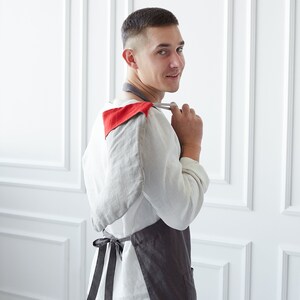 Linen Unisex Apron With Adjustable Straps. Washed Linen Apron for Cooking and Gardening. Linen Full Apron for Women and Men. Gift for Him image 3