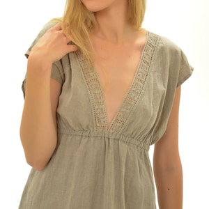 Linen natural night gown Antique with lace