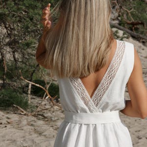 Natural Linen Dress MILA with Lace Back / Pure Linen Dress in Undyed Flax Milky white