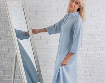 Linen Long Night Shirt LORA / Linen  Sleepwear/ Oversize Shirt Linen/ Eco Friendly Gown/ Linen Night Dress