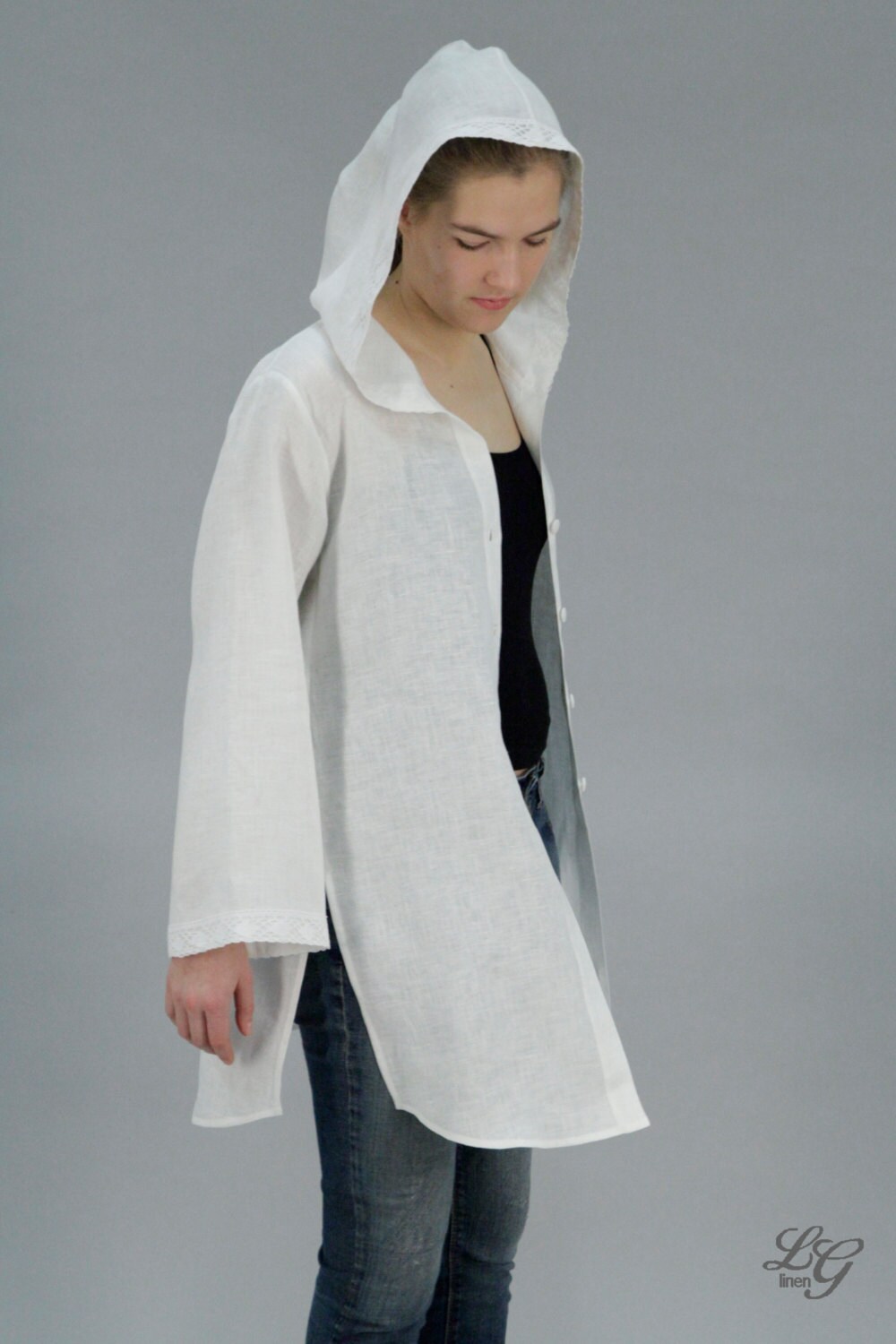 Linen Hooded Jacket Tara/ Long Jacket Oversize/ Linen Long Etsy