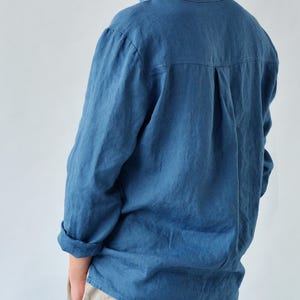 Camisa de lino para hombre ADAM – Camisa informal de cuello mandarín – Top de lino de manga larga imagen 8