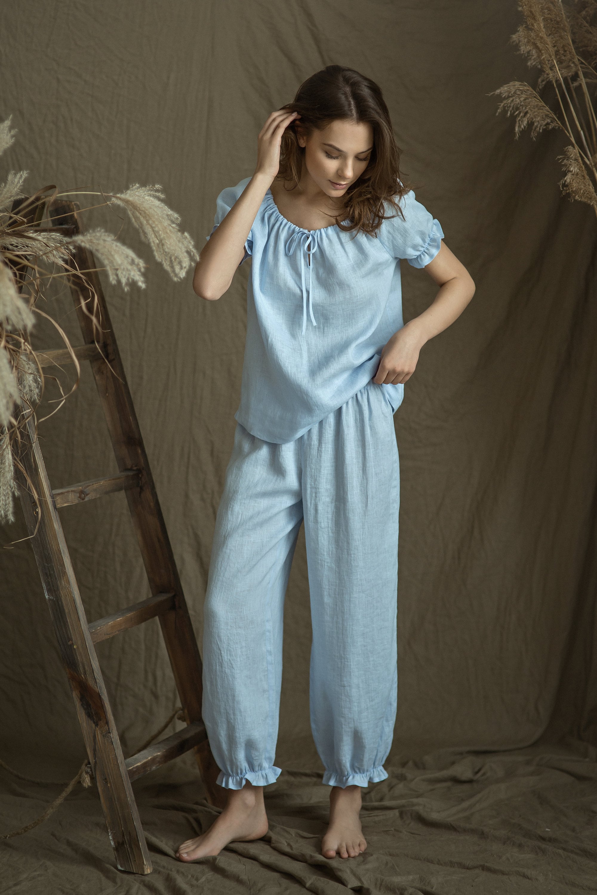 Petra Womens Tencel™ Modal Sleep Shirt Navy With White Piping