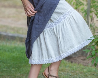 Linen Skirt Laced SANDRA / Linen Maxi Skirt/Linen Wide Skirt/ Linen  Underskirt/Linen Petticoat/Linen Half Slip/ Linen Underwear