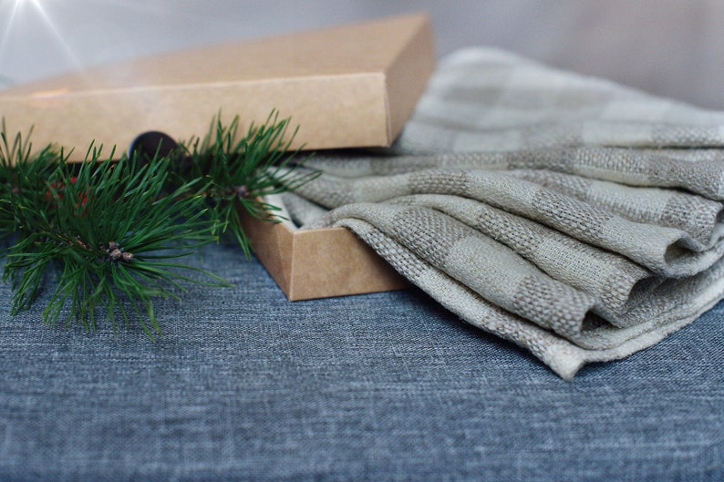 Linen Natural Napkins Checkered in Rough Quality/ Linen Undyed Napkins of Country Style/ Hygge Home Napkins/ Hygge Napkins Flax image 2