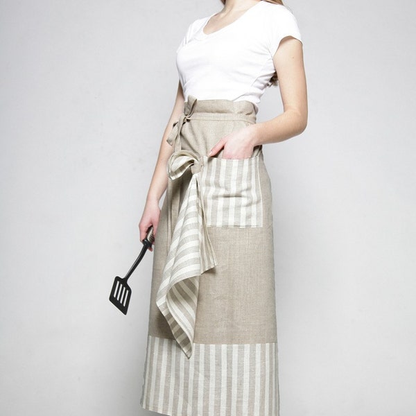 Leinen Schürze und Geschirrtuch/ Kochschürze/ Leinen Schürze/Unisex Geschenk Leinen/ Flachs Kaffee Schürze/Geschenk Leinen/Küchenutensilien