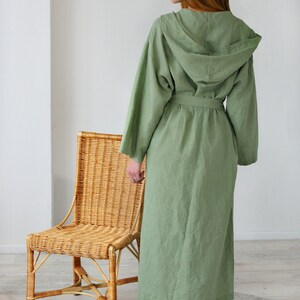 Linen long bath robe hooded