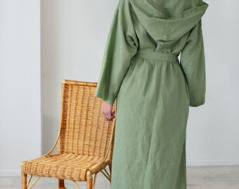 Linen Bath Robe MILDA / Long Oversize Hooded Gown/  Long Belted Night Gown / SPA Linen Robe/ Pool Gown Flax/Eco Gown