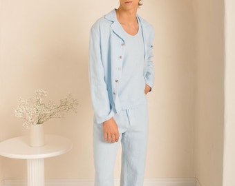 Men's 100% Linen Pajama Set: Classic Sleepwear Loungewear