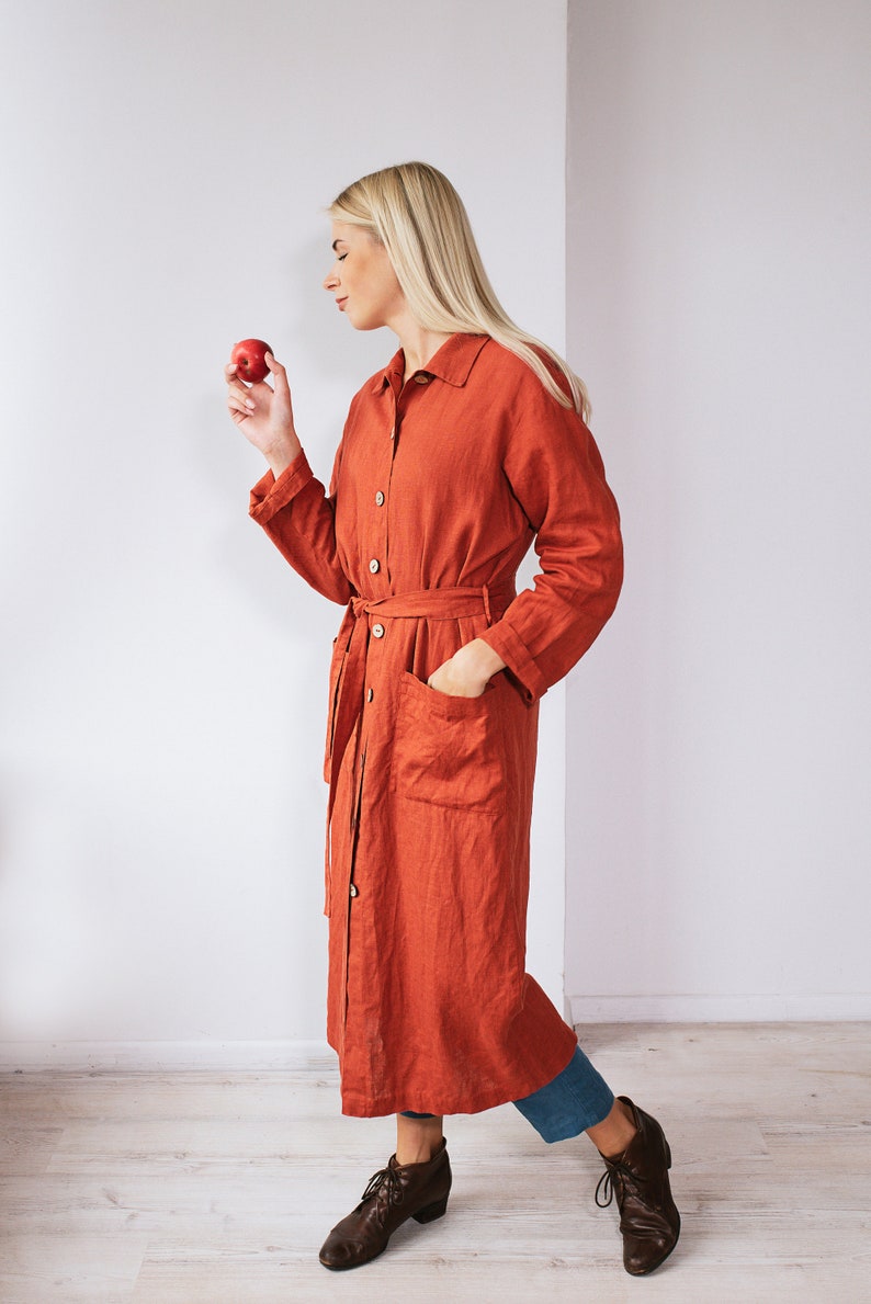 Linen Long Loose Oversize Blazer SANDI /Linen Outwear Natural/ Linen Shirt Dress/ Loose Long Duster Jacket image 4