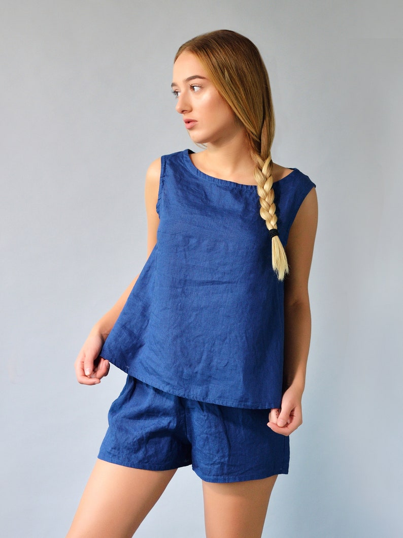Linen Pajama Set Short For Women/ Linen Swing Top and Shorts / Etsy