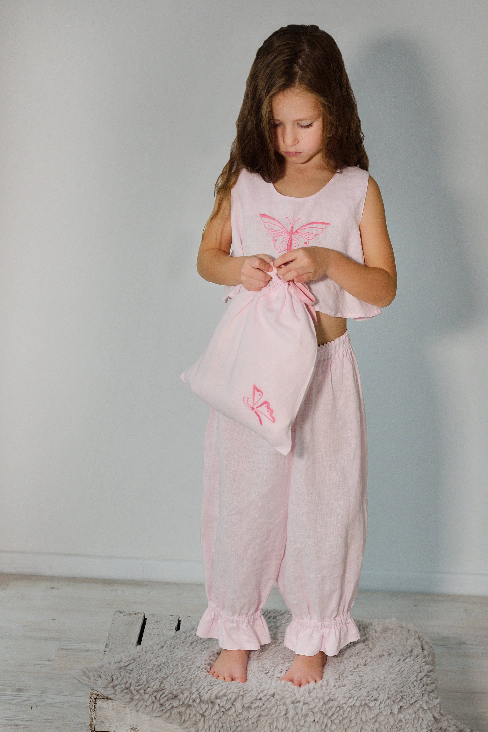 Linen Pajama Set For Girl/ Pajama Top Crop Sleeveless & Etsy
