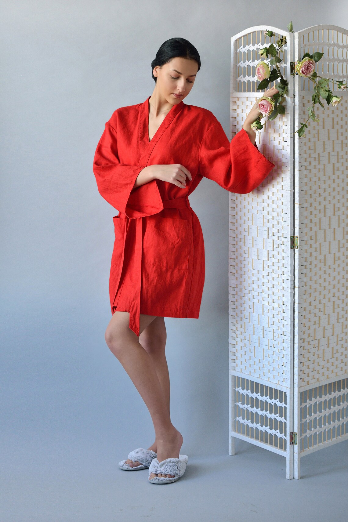 Linen Bath Robe Short Longsleeve JAPANESE / Night Robe With Etsy