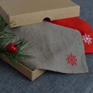 Luxurious gift set of linen towels with snowflake design embroidery