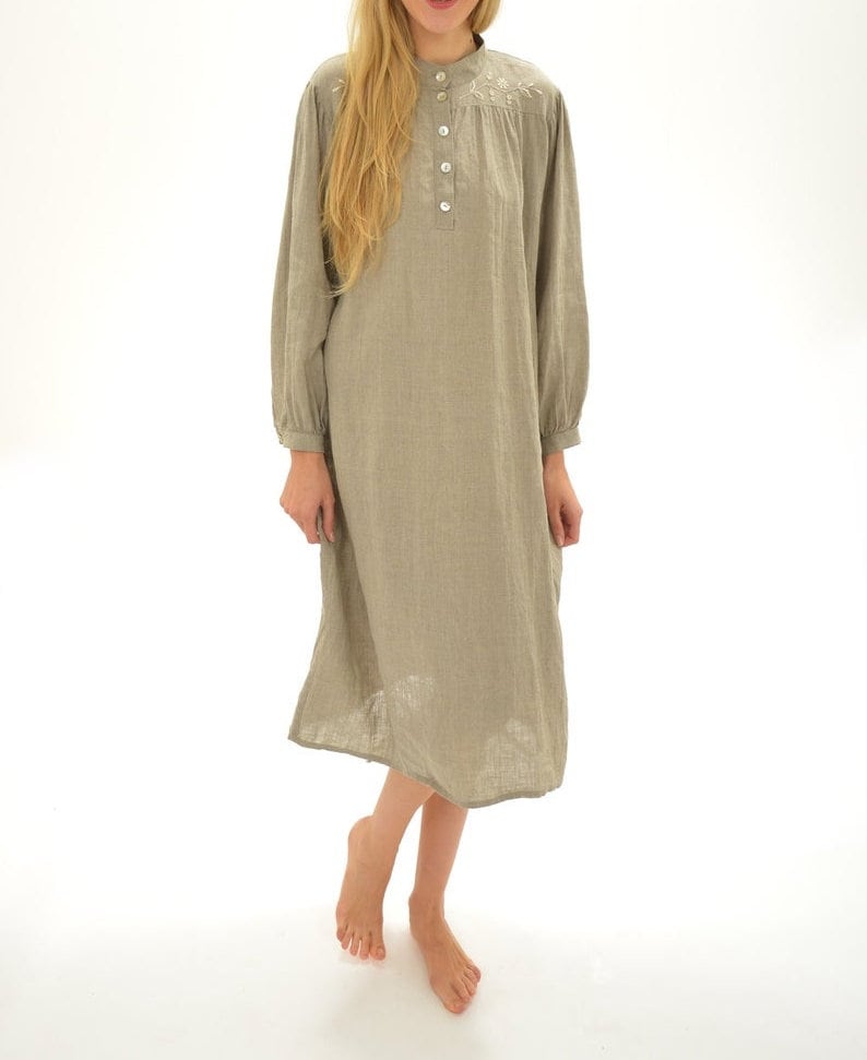 Linen Night Gown VICTORIA/ Flax Night Dress Longsleeve/ - Etsy