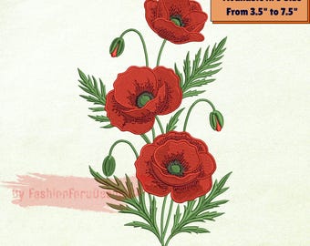 Red Poppy Wildflower Embroidery Design, Botanical Floral Machine File (Digital Download)