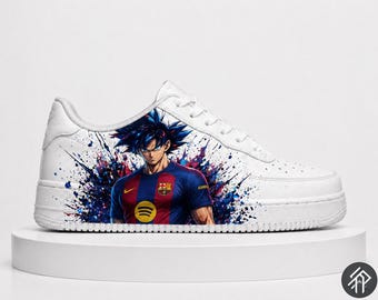 Limitierte Unisex-Sneaker „Dragon Ball x Barça“ – Goku-Sneaker im Anime-Stil – Handgefertigt – Anime-Kunst-Barça-Edition