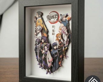 Handgefertigter Bilderrahmen mit Demon Slayer-Motiv aus Papier – 3D-Schattenbox für Demon Slayer – Weltweiter Versand