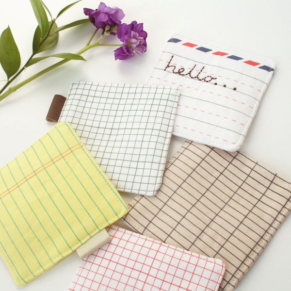 Set of 5 Fabric Drink Coasters with Notebook and Letter Prints