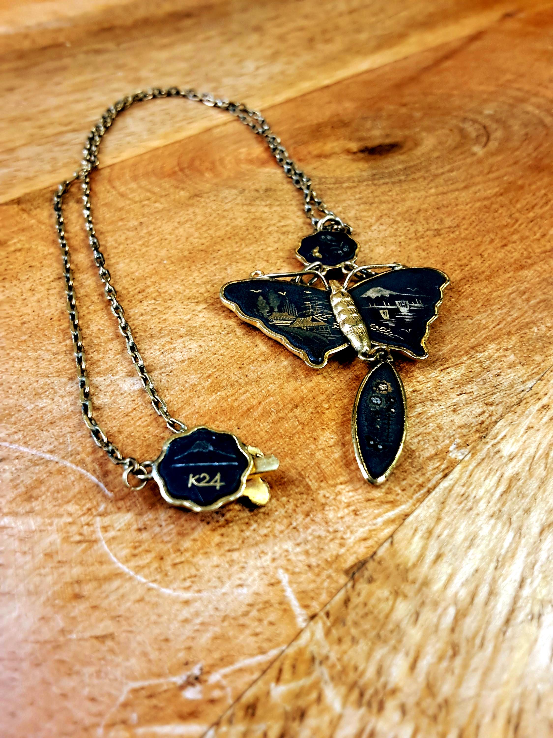 シャンカリジュエリー蝶デザインペンダント Japanese Damascene Butterfly - Etsy