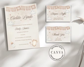 Cielito Lindo Baby Shower Invitation, Brown, Canva Template (Instant Download)