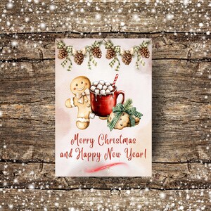 Christmas Card, Gingerbread & Hot Cocoa Holiday Card, 5x7 Printable, PDF Instant Download