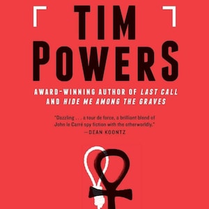 May include: A book cover with a red background features the title "TIM POWERS" in large, bold, black letters. Below, the title "DECLARE" is displayed. The cover includes text from Dean Koontz and the author's name.