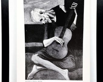 Vintage 7x5 PICASSO Framed ART PRINT-"The Old Guitarist" Circa 1903 Perfect Gift for Art History Students!