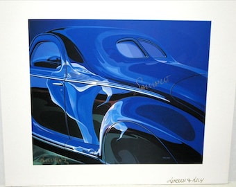 LINCOLN & LILY Konstnär Tom Hale Signerat Galleriprovtryck 16" x 12" Klassisk bil Modern konst Vi skickar över hela världen!