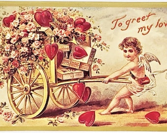 Postal vintage de San Valentín "Para saludar a mi amor". En perfecto estado. ¡Rara! Compañía B. Shackman.