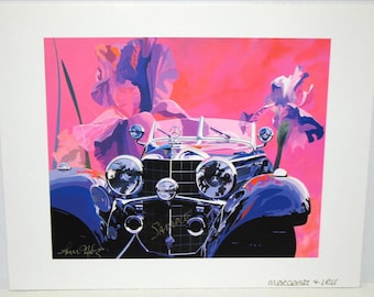 MERCEDES & IRIS - Impressão de amostra de galeria assinada pelo artista Tom Hale - 40,6 cm x 30,5 cm - Arte moderna de carro clássico. Enviamos para todo o mundo!
