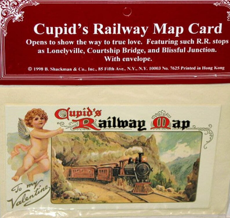 Vintage Valentines Day Card CUPID S RAILWAY Train MAP Mint Condition ...