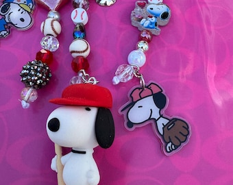 Snoopy Baseball  Bag Charms/ Keychain Handmade OOAK