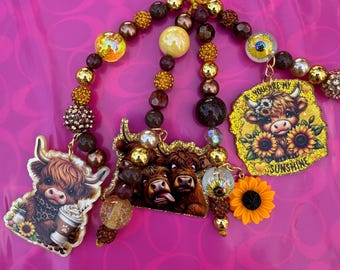 Highland Cow Handmade Keychain Bag Charm Handmade OOAK
