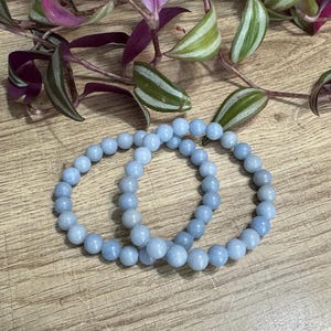 Angelite Bracelet 8mm | 7”-7.5” Stretch | Calming, Peace & Spiritual Connection Stone | Natural Gemstone Beaded Bracelet