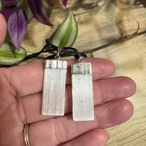Selenite Crystal Pendant - Crystal Selenite Pendant with Black Adjustable Cord for Wearing