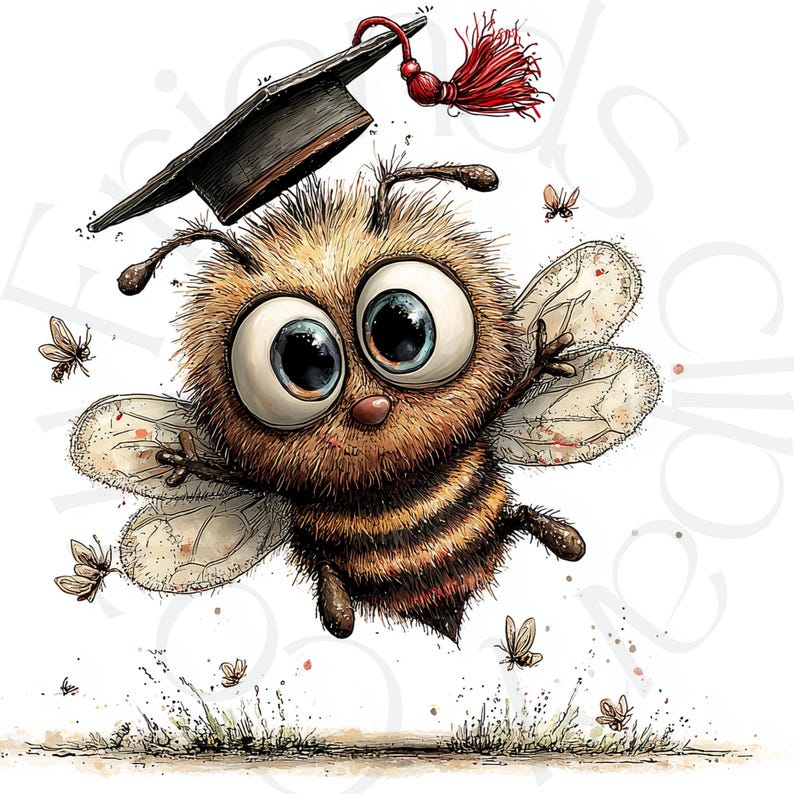 Bee Graduation Clipart, Kids PNG, Watercolor Diploma Cake Topper ...
