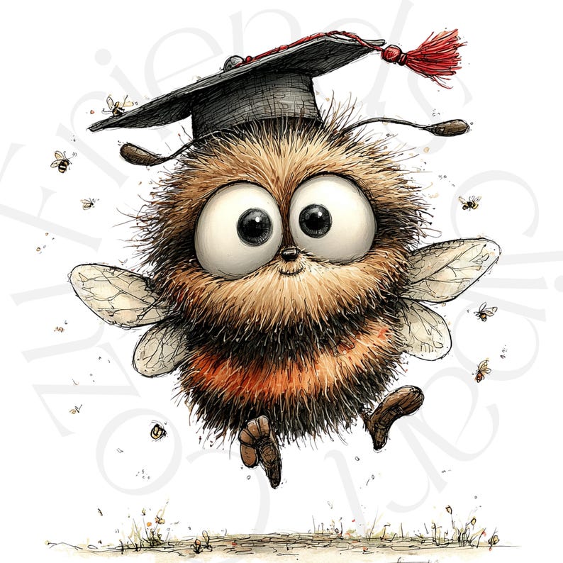 Bee Graduation Clipart, Kids PNG, Watercolor Diploma Cake Topper ...