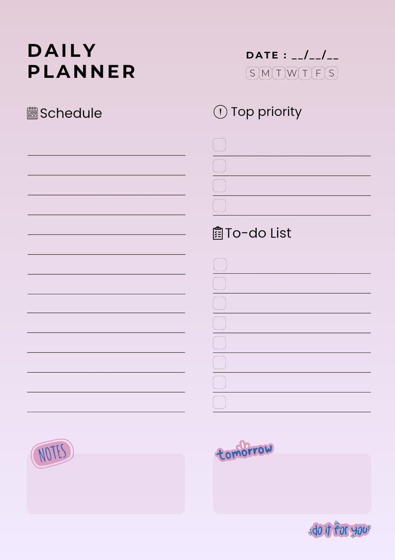 Daily Planner Printable | A4 & US Letter | Minimalist Day Planner | To ...