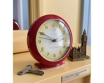Vintage Westclox Big Ben Style 9 Red Alarm Clock Retro Mid Century Modern As Is