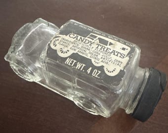 Vintage Clear Glass Car Shaped Candy Container Jar  Collectable READ