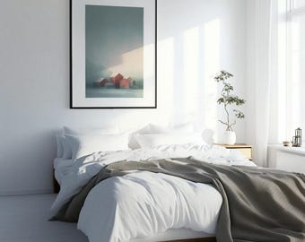 Scandinavian House Wall Art Printable, Nordic Minimalist Print, Moody Coastal Landscape, Modern Bedroom Decor