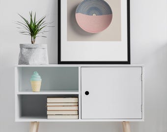 Minimalist Abstract Circle Wall Art, Blush Pink and Blue, Scandinavian Modern Print