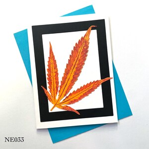Impresión de hoja de cannabis en cartulina naranja - Tarjeta en blanco - Papelería - Neón - Psicodélica - Vibrante