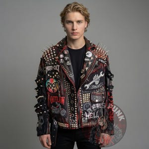 Crust Punk Leather Jacket Doom Hell Outlaw Back Patch Riot Moto Studs Men