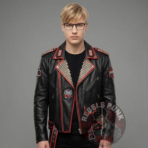 Mens Tankcsapda Tanker Heavy Metal Leather Jacket Skull Studded Biker Coat