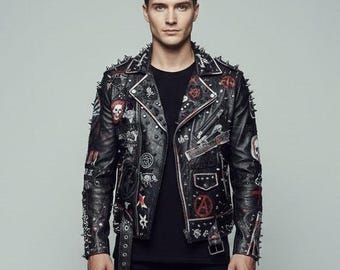 Men's G.B.H. Punk Studded Leather Jacket | Featuring Rose Gold