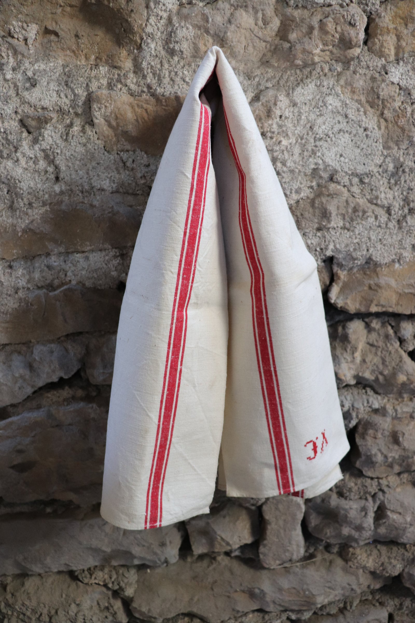 Beautiful French Linen Tea Towel 1950S Monogrammed Cross Stitch