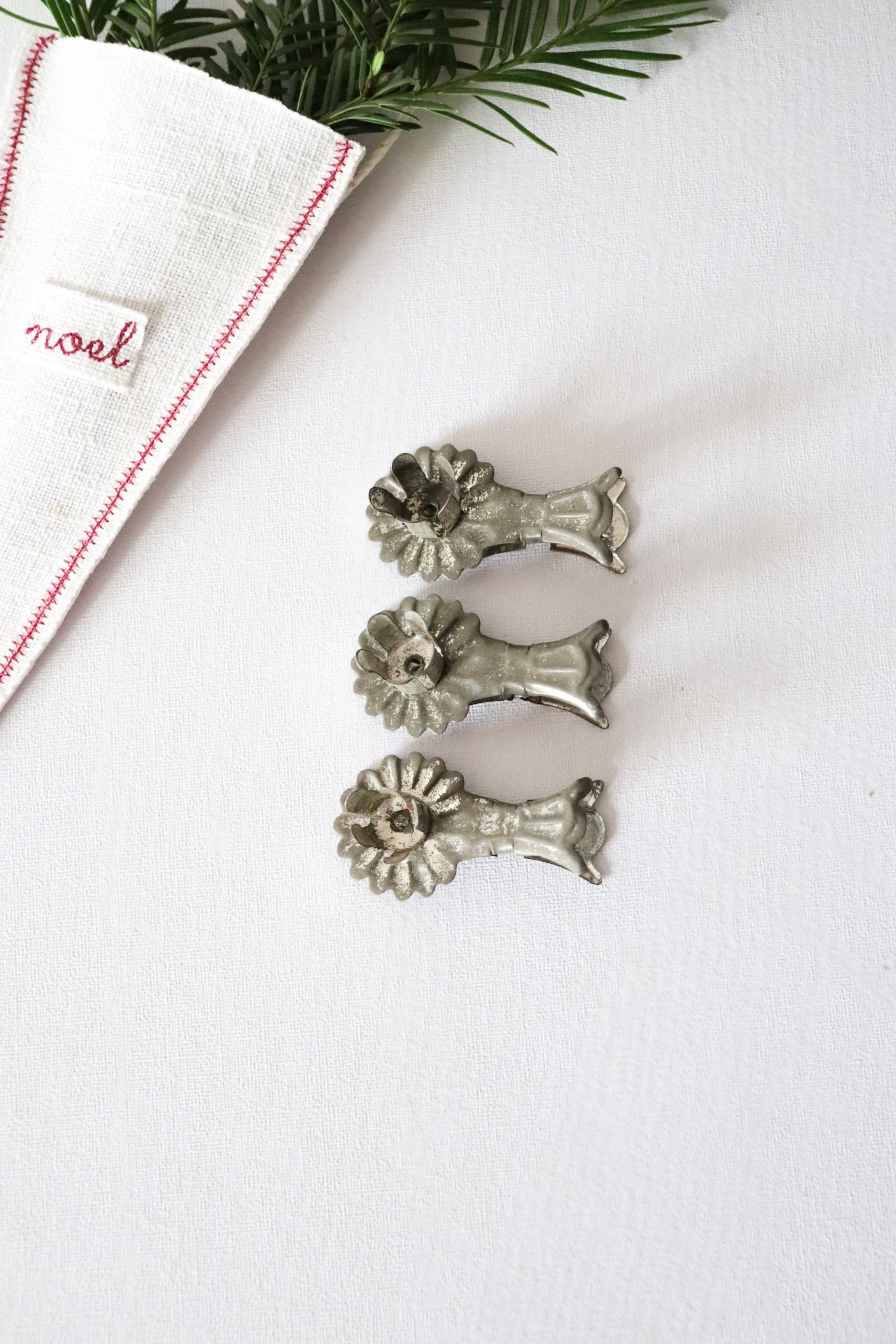3 Antique French Tin Candle Clip