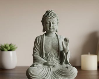 Mini Zen Buddha Statue - Sandstein Figur für Haus, Büro & Aquarium Décor | Friedliche Meditationsskulptur, Feng Shui, spirituelles Geschenk